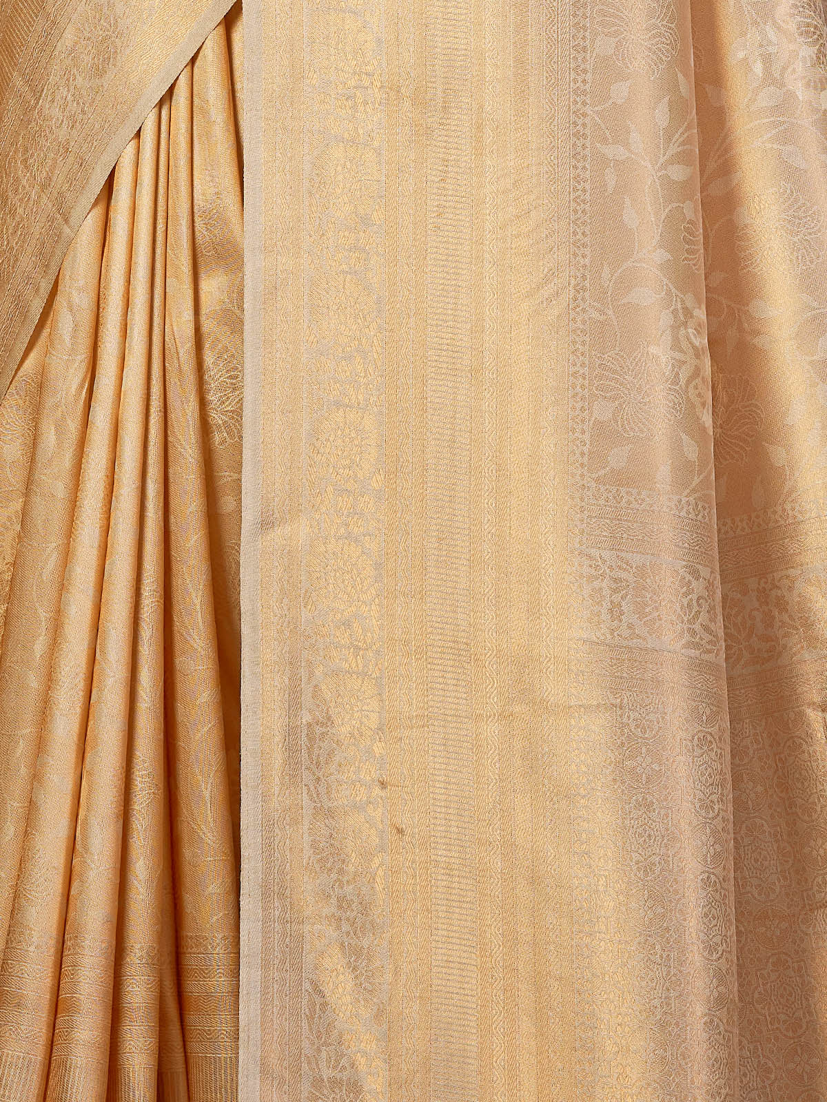 Rajwada - Beige Silk Blend Woven Saree with Unstitched Blouse