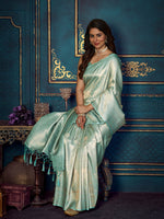 Rajwada - Sea Green Silk Blend Woven Saree with Unstitched Blouse