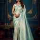 Rajwada - Sea Green Silk Blend Woven Saree with Unstitched Blouse