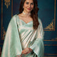 Rajwada - Sea Green Silk Blend Woven Saree with Unstitched Blouse