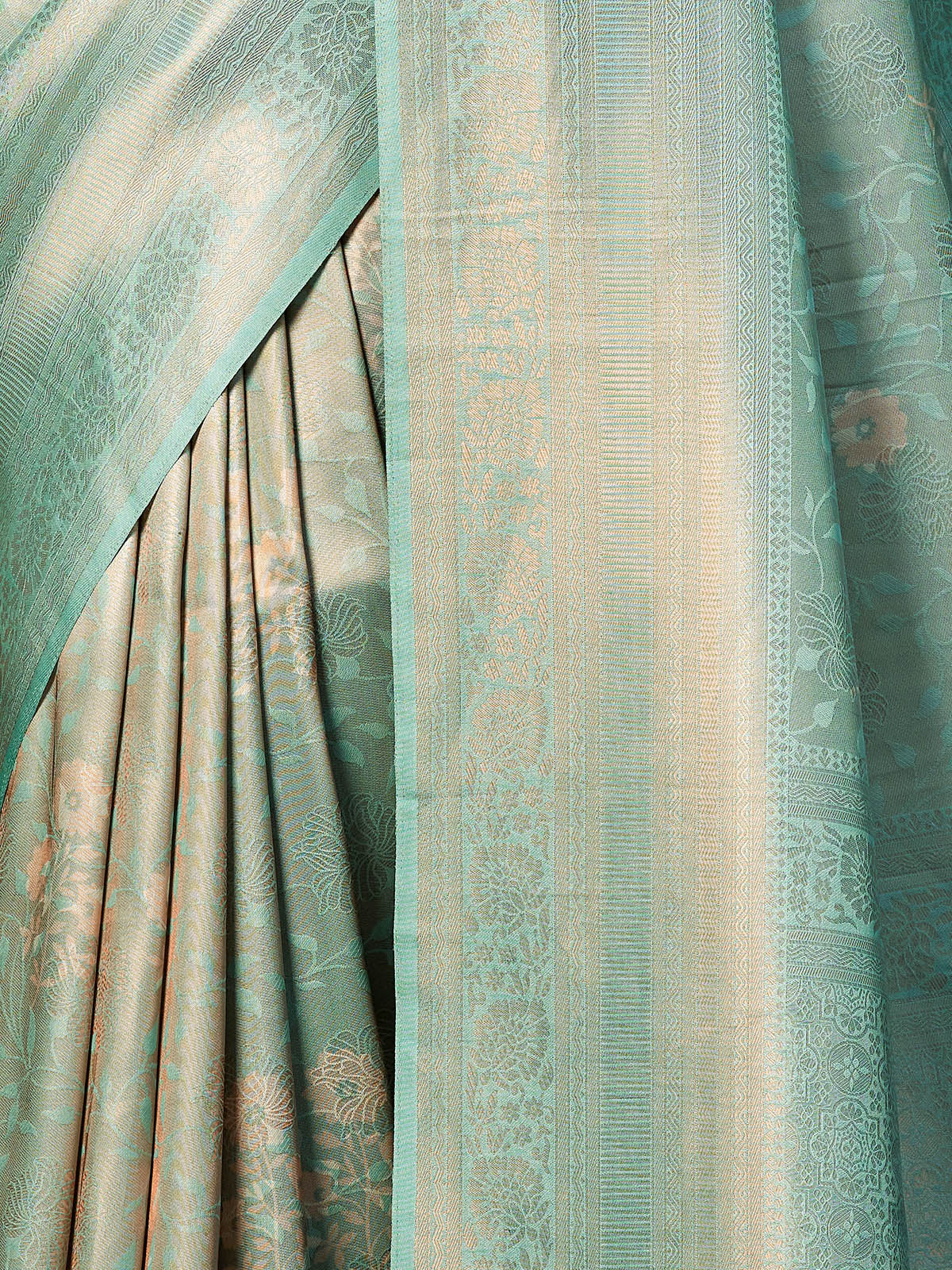 Rajwada - Sea Green Silk Blend Woven Saree with Unstitched Blouse