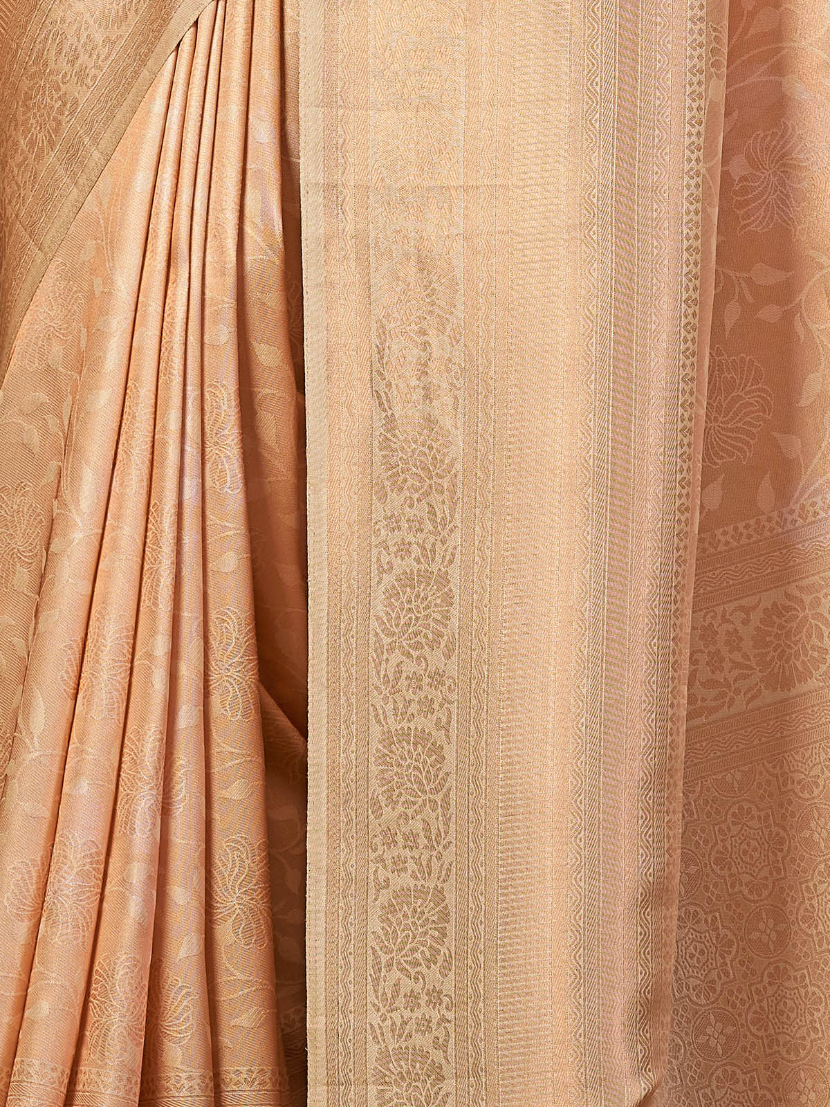 Rajwada - Peach Silk Blend Woven Saree with Unstitched Blouse