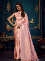 Rajwada - Pink Silk Blend Woven Saree with Unstitched Blouse