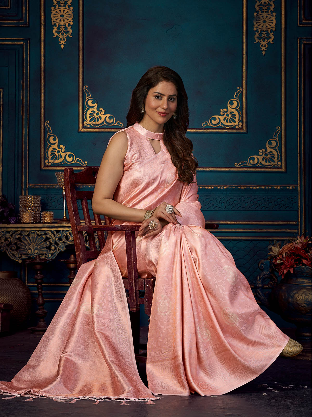 Rajwada - Pink Silk Blend Woven Saree with Unstitched Blouse