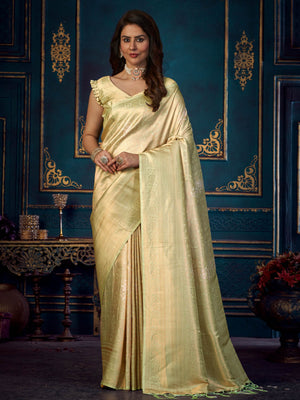 Rajwada - Light Green Silk Blend Woven Saree with Unstitched Blouse