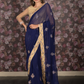 Rajwada Dark Blue Embroidered Chiffon Saree for Women