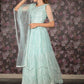 Rajwada Sea Green Mirror Embroidered Stitched Net Lehenga with Stitched Blouse for Women