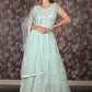 Rajwada Sea Green Mirror Embroidered Stitched Net Lehenga with Stitched Blouse for Women