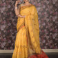 Rajwada Yellow Woven Cotton Silk Blend Saree With Unstitched Blouse For Women