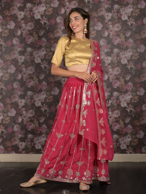 Rajwada Magenta Sequins Embroidered Semi-Stitched Georgette Lehenga with Unstitched Blouse for Women
