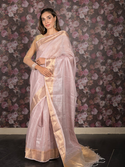 Rajwada Lilac Cotton Blend Woven Saree Without Blouse for Women