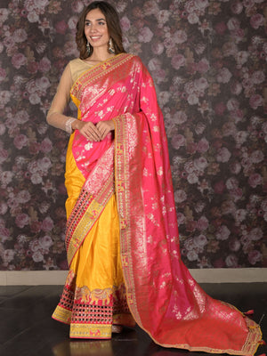 Rajwada Pink Silk Blend Embroidered Woven Saree with Unstitched Blouse for Women