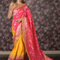 Rajwada Pink Silk Blend Embroidered Woven Saree with Unstitched Blouse for Women