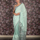 Rajwada Sea Green Embellished Lycra Saree with Unstitched Blouse for Women