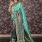 Rajwada Teal Embroidered Silk Blend Saree with Unstitched Blouse for Women