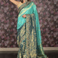 Rajwada Teal Embroidered Silk Blend Saree with Unstitched Blouse for Women
