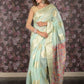 Rajwada Sea Green Floral Woven Cotton Blend Saree with Unstitched Blouse for Women