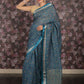 Rajwada Teal Printed Polyester Saree With Unstitched Blouse For Women
