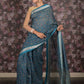 Rajwada Teal Printed Polyester Saree With Unstitched Blouse For Women
