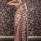 Rajwada Beige Shimmer Floral Printed Embellished Lycra Saree with Unstitched Blouse for Women