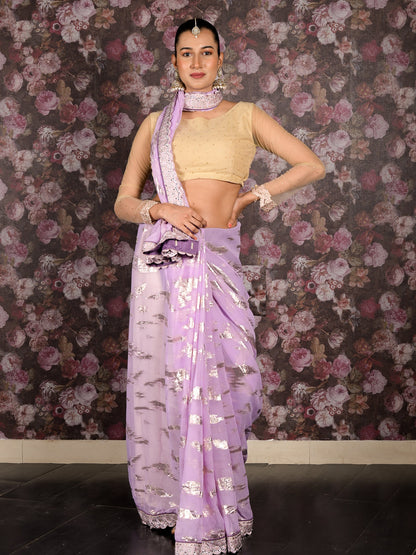 Rajwada Lavendar Georgette Saree With Unstitched Blouse For Women