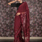 Rajwada Maroon Sequins Embroidered Lycra and Net Saree with Unstitched Blouse for Women