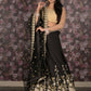 Rajwada Black Gold Thread Embroidered Semi-Stitched Polyester Lehenga with Unstitched Blouse for Women