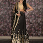 Rajwada Black Gold Thread Embroidered Semi-Stitched Polyester Lehenga with Unstitched Blouse for Women