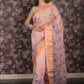 Rajwada Peach Floral Printed Cotton Blend Saree with Unstitched Blouse for Women