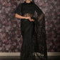 Rajwada Black Net Embroidered Saree With Unstitched Blouse For Women
