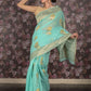 Rajwada Sea Green Cotton Blend Woven Saree with Unstitched Blouse for Women