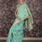 Rajwada Sea Green Cotton Blend Woven Saree with Unstitched Blouse for Women