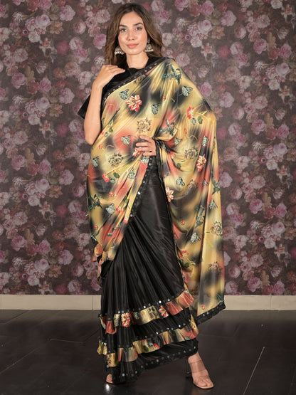 Rajwada Multicolored Embellished Lycra Saree Without Blouse For Women