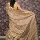 Rajwada Grey And Gold Woven Cotton Blend Saree With Unstitched Blouse For Women