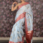 Rajwada Light Blue Woven Silk Blend Saree With Unstitched Blouse For Women