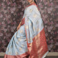 Rajwada Light Blue Woven Silk Blend Saree With Unstitched Blouse For Women