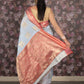 Rajwada Light Blue Woven Silk Blend Saree With Unstitched Blouse For Women