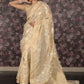 Rajwada Cream Cotton Blend Woven Saree with Unstitched Blouse for Women