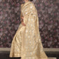 Rajwada Cream Cotton Blend Woven Saree with Unstitched Blouse for Women