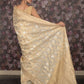 Rajwada Cream Cotton Blend Woven Saree with Unstitched Blouse for Women