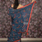 Rajwada Teal Printed Georgette Saree with Unstitched Blouse for Women