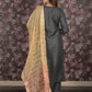 Rajwada Dark Grey Cotton Blend Woven Stitched Kurta Set for Women
