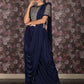 Rajwada Navy Blue Lycra Embellished Ready-To-Wear Saree With Stitched Blouse For Women