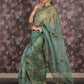 Rajwada Dark Green Beads Embroidered Organza Saree Without Blouse For Women