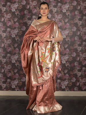 Rajwada Rust Woven Silk Blend Saree With Unstitched Blouse For Women