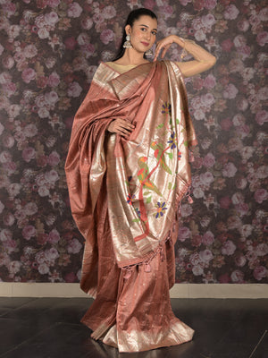 Rajwada Rust Woven Silk Blend Saree With Unstitched Blouse For Women