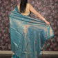 Rajwada Sea Green Cotton Blend Woven Saree with Unstitched Blouse for Women