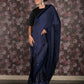 Rajwada Navy Blue Sequins Embroidered Lycra Saree with Unstitched Blouse for Women