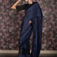 Rajwada Navy Blue Sequins Embroidered Lycra Saree with Unstitched Blouse for Women