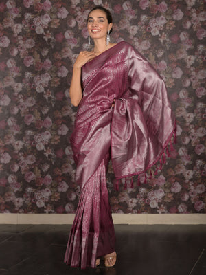 Rajwada Purple Woven Silk Blend Saree with Unstitched Blouse for Women